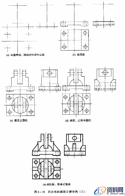 机械制图教程—6-3画组合体视图的方法和步骤（图文教程）,机械制图教程—6-3画组合体视图的方法和步骤,形体,组合体,主视图,视图,第9张