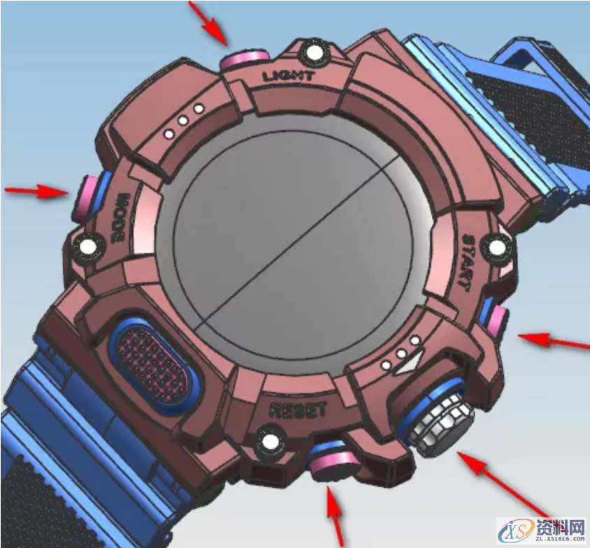 塑胶模具设计:卡西欧手表的结构设计,有喜欢这款手表的吗？其一产品外观的造型，设计之前由公司对市场的调研了解消费者的喜爱。,卡西欧手表结构设计,设计培训,第5张