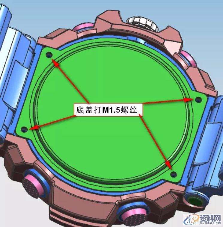 塑胶模具设计:卡西欧手表的结构设计,有喜欢这款手表的吗？其一产品外观的造型，设计之前由公司对市场的调研了解消费者的喜爱。,卡西欧手表结构设计,设计培训,第8张